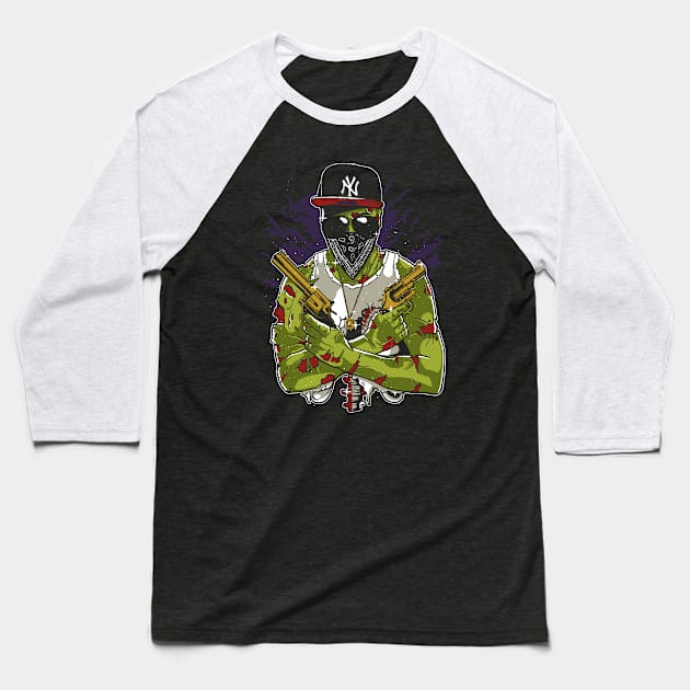 Gangsta Zombie Baseball T-Shirt by MisfitInVisual